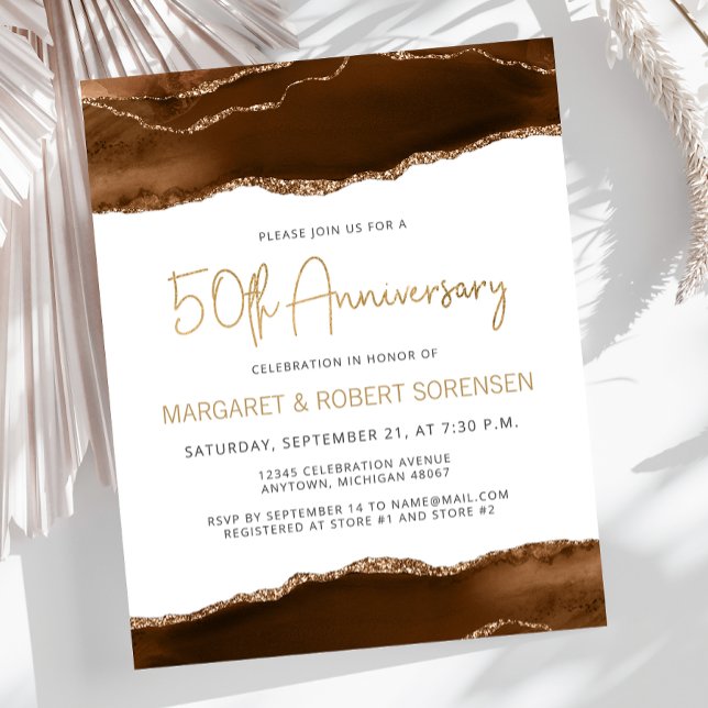 Budget Mocha Gold Agate 50th Anniversary Invite (Créateur téléchargé)