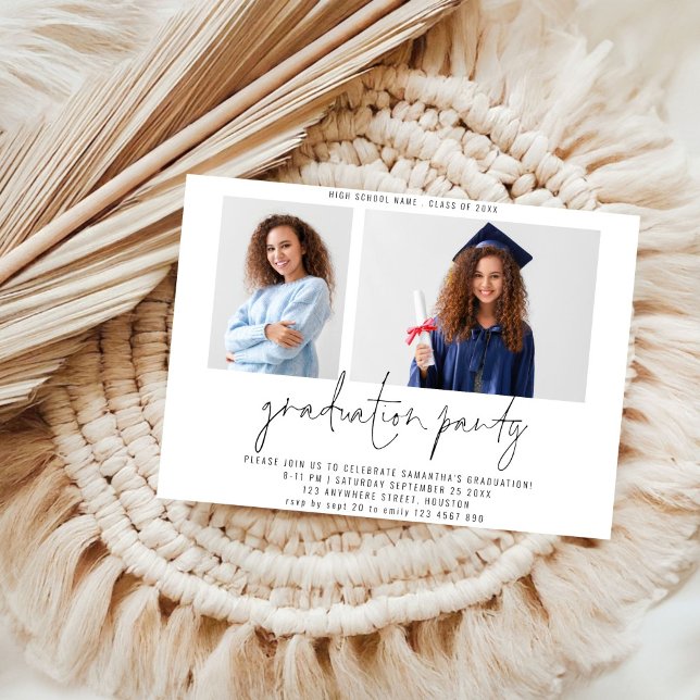 Budget Modern 2 Photo Script Graduation Party (front and back view)