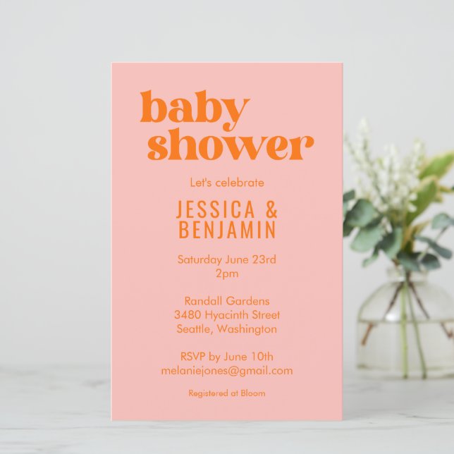 Budget Modern Cute Pink Orange Baby Shower Invite (Debout devant)