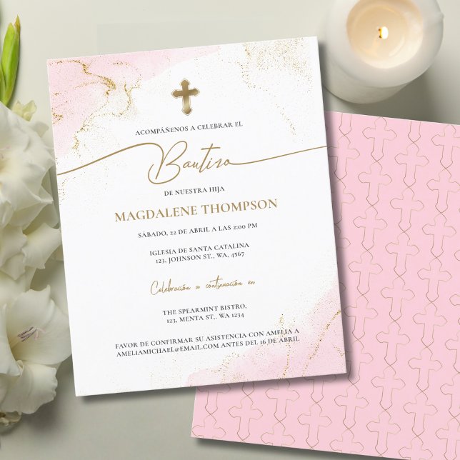 Budget Modern Gold Cross Girl Bautizo Pink (Créateur téléchargé)