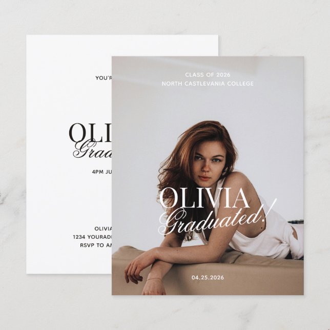 BUDGET Modern Photo Typography Script Grad Party (Devant / Derrière)