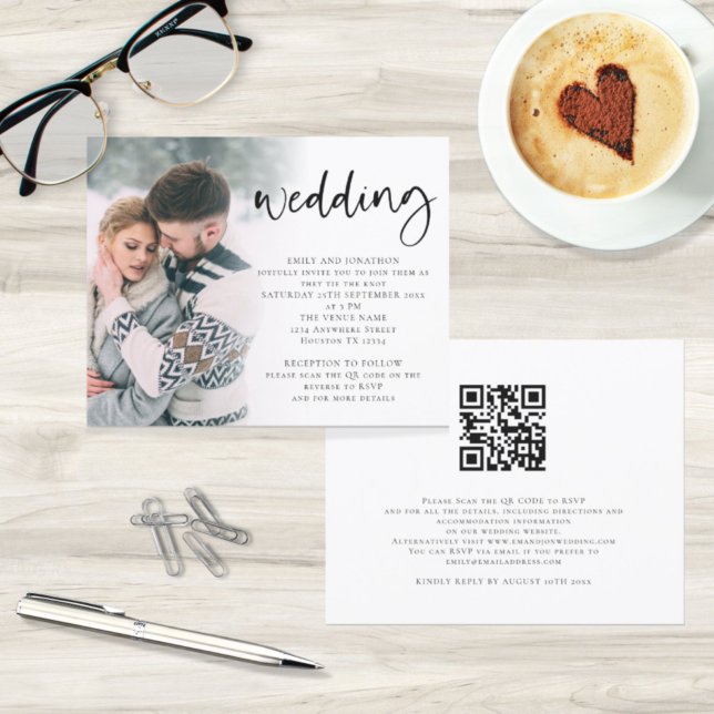 Budget Modern Script Photo QR Code Mariage Invitat (Créateur téléchargé)