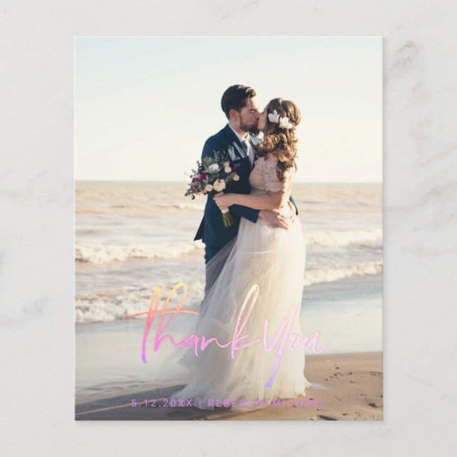 Budget Modern Script Wedding Photo Thank You Cards (Devant)