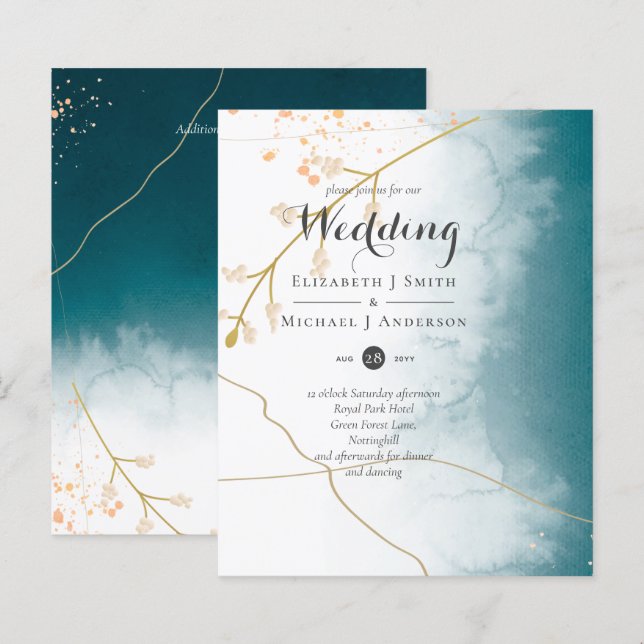BUDGET Moderne Abstrait mariage Turquoise or Invit (Devant / Derrière)