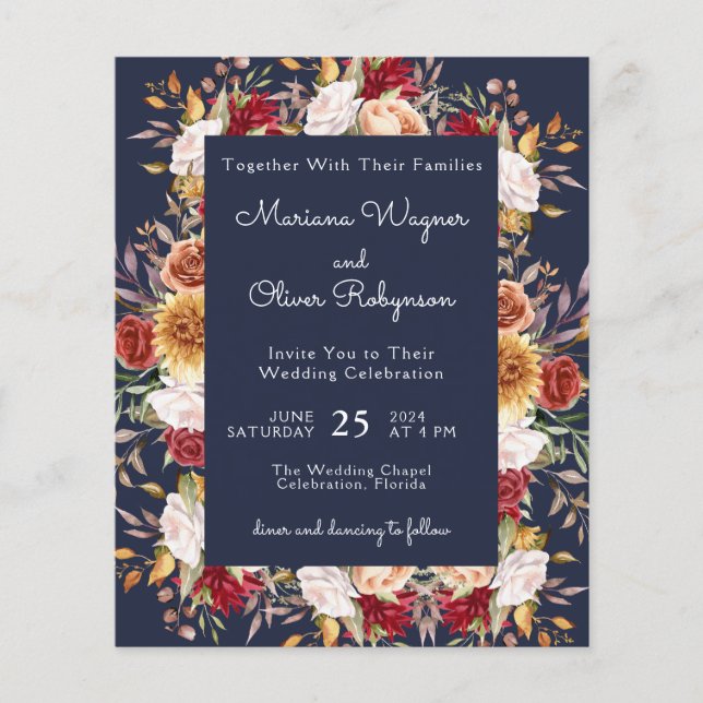 Budget Moderne Automne Floral Marine Mariage bleu (Devant)