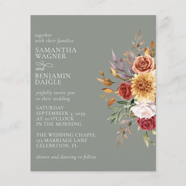 Budget Moderne Automne Floral Sage Vert Mariage (Devant)