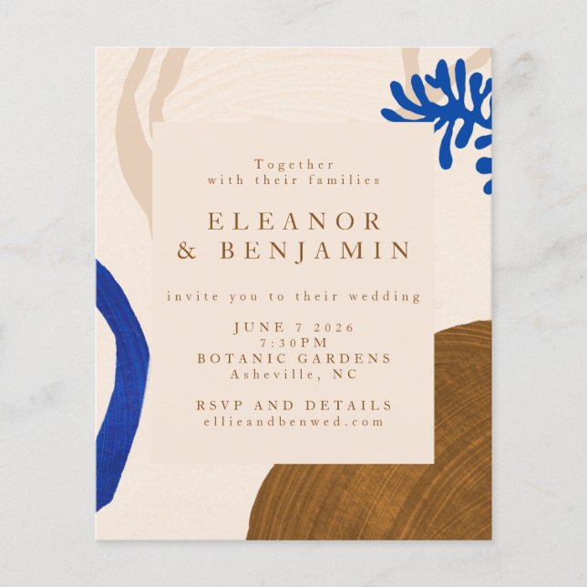 Budget Moderne Beige Bleu Abstrait Mariage Invitat (Devant)