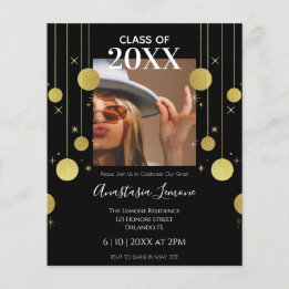 Budget Moderne Black & Gold Graduation Invitation