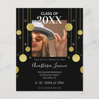 Budget Moderne Black & Gold Graduation Invitation