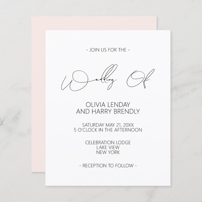 Budget moderne Blush Faire-part de mariage blanc r (Devant / Derrière)