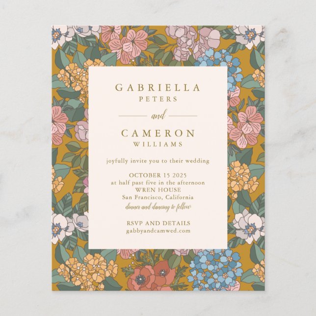 Budget Moderne Boho Floral Jaune Mariage Invitatio (Devant)