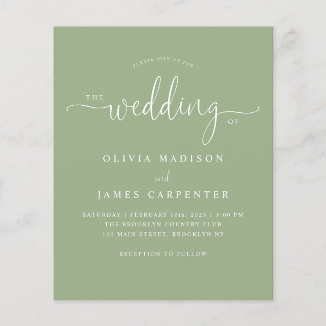 Budget Moderne Boho Sage Vert Photo Mariage Invita (Devant)