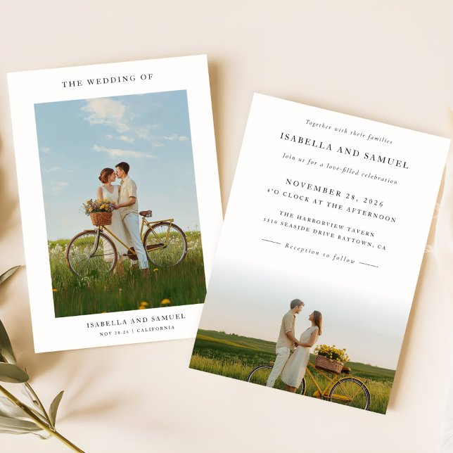 Budget Moderne Boho Simple 2 Photo Wedding Invite (Créateur téléchargé)