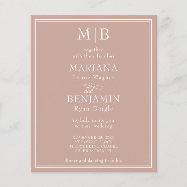 Budget Moderne Bordure Faire-part de mariage rose (Devant)