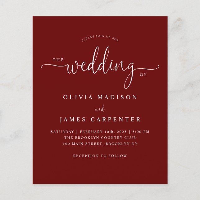 Budget Moderne Bourgogne Rouge Photo Mariage Invit (Devant)