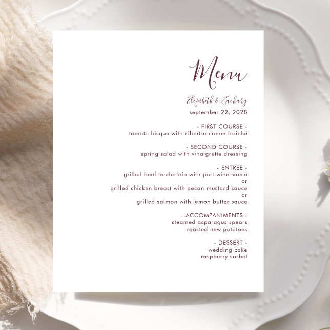 Budget Moderne Bourgogne Script Menu Mariage (Créateur téléchargé)