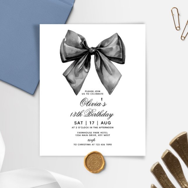 Budget Moderne Bow Noir Invitation Anniversaire (Créateur téléchargé)