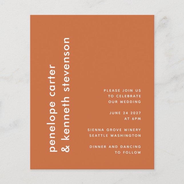 Budget Moderne Burnt Orange Simple Mariage Invitat (Devant)