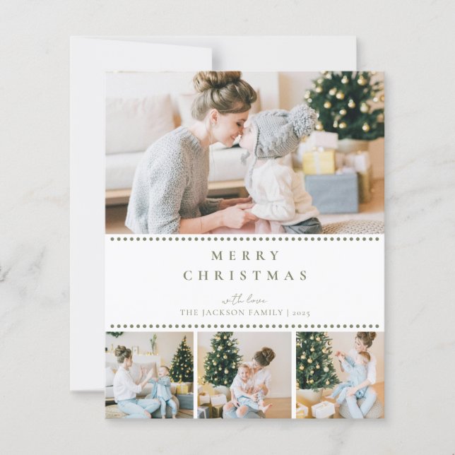 BUDGET Moderne Carte de Noël Multi Photo Vert Oliv (Devant)