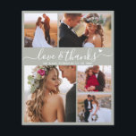 Budget Moderne Collage Carte de remerciements Mari<br><div class="desc">Budget Elegant Main Lettré "Amour et merci" Script 5 Photo Collage Sage Green Merci Mariage personnalisé abordable carte mince à petit budget. Mariage moderne merci modèle avec cinq (5) photos sur le devant et une (1) photo sur le dos. Sur le devant du papier "Amour et merci" script de typographie...</div>