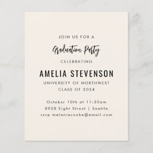Budget Moderne Cream Graduation Party Invitation