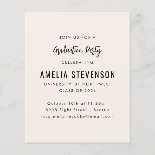Budget Moderne Cream Graduation Party Invitation (Devant)
