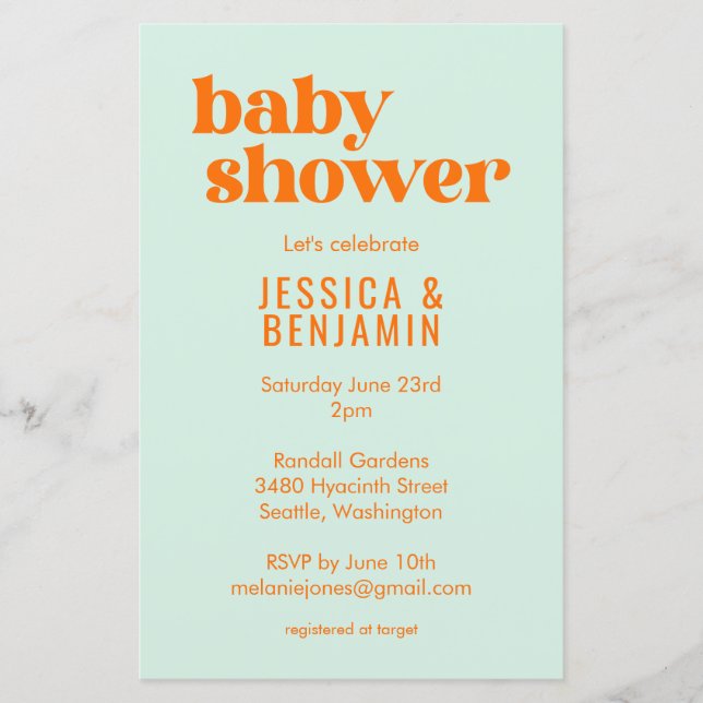 Budget Moderne Cute Mint Orange Baby shower Invita (Devant)