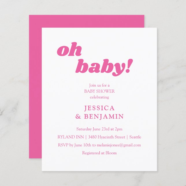 Budget Moderne Cute Rose Baby shower Invitation (Devant / Derrière)