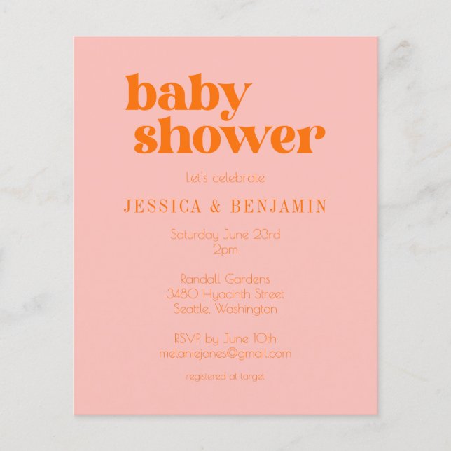 Budget Moderne Cute Rose Orange Baby shower Invita (Devant)