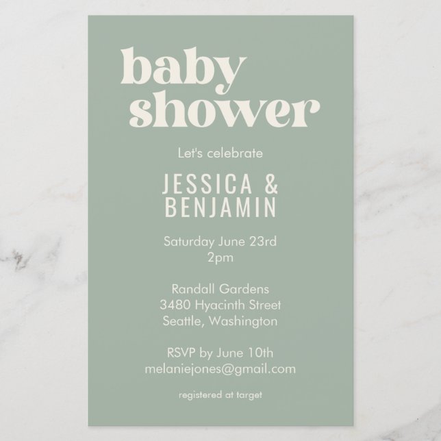 Budget Moderne Cute Sage Vert Baby shower Invitati (Devant)