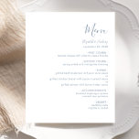 Budget Moderne Dusty Blue Script Mariage Menu<br><div class="desc">Ce menu mariage simple et moderne présente du texte bleu poussiéreux sur un arrière - plan blanc. Le mot "Menu" apparaît en calligraphie manuscrite stylisée. Ajoutez le nom du couple et la date du mariage dans le script et l'italique, ainsi que les détails du menu dans la police sans serif....</div>