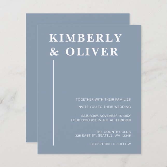 Budget Moderne Dusty Blue Wedding Invitations (Devant / Derrière)