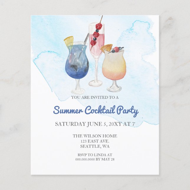 Budget Moderne Été Cocktail Invitations (Devant)