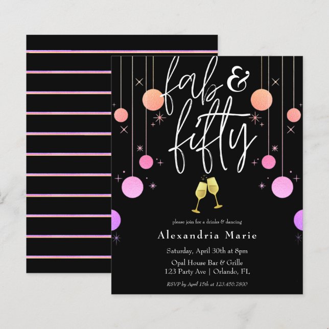 Budget moderne étincelle "Fab & Cinquante" Anniver (Devant / Derrière)