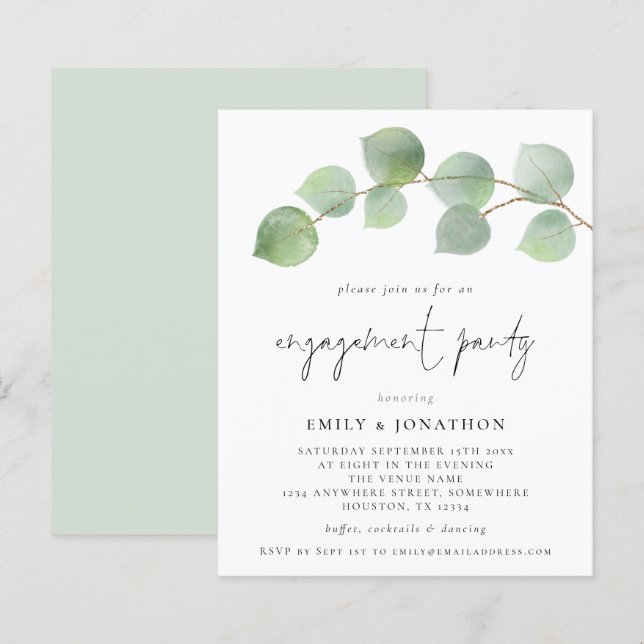 Budget Moderne Eucalyptus Engagement Invitation (Devant / Derrière)
