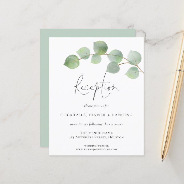 Budget Moderne Eucalyptus Mariage Réception Détail (Devant/Arrière en situation)