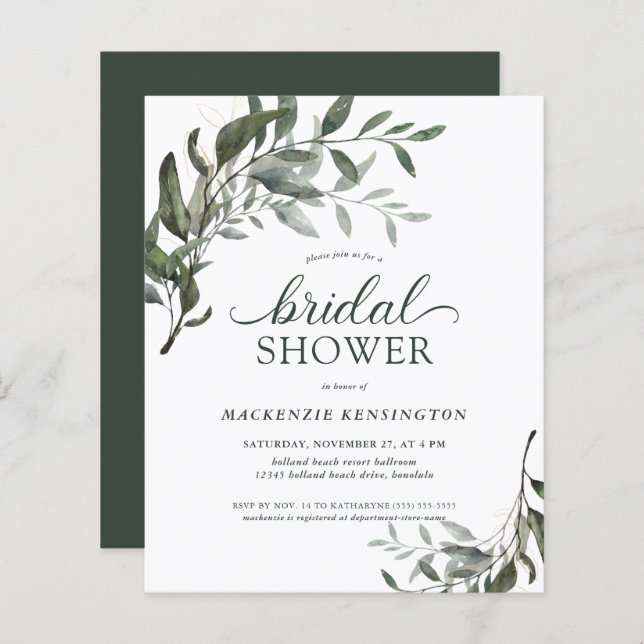 BUDGET Moderne Eucalyptus nuptiale Invitation à la (Devant / Derrière)