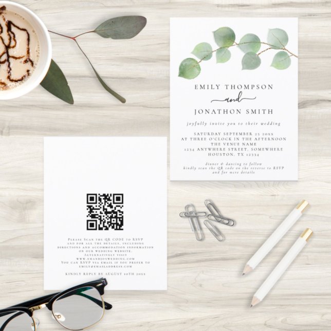 Budget Moderne Eucalyptus QR Code Mariage Invitati (Créateur téléchargé)