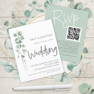 Budget moderne Eucalyptus QR Faire-part de mariage