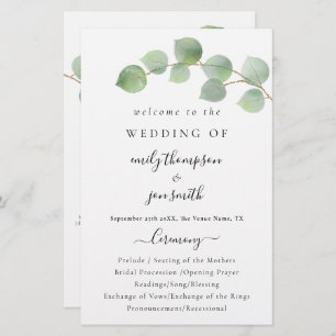 Budget Moderne Eucalyptus Script Wedding Programme