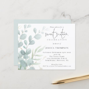 Budget Moderne Eucalyptus Sweet sixteen Invitation