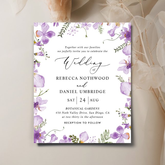 Budget Moderne Faire-part de mariage Floral Violet (Créateur téléchargé)