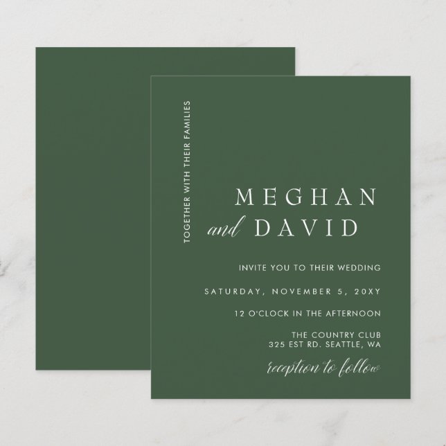 Budget Moderne Faire-part de mariage Vert (Devant / Derrière)