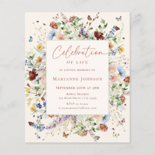 Budget Moderne Fleur sauvage Memorial Invitation