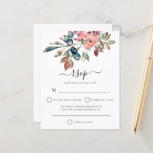 Budget Moderne Fleurs Rose Aquarelle Mariage RSVP