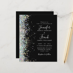 Budget Moderne Glitter Black Wedding Invitation