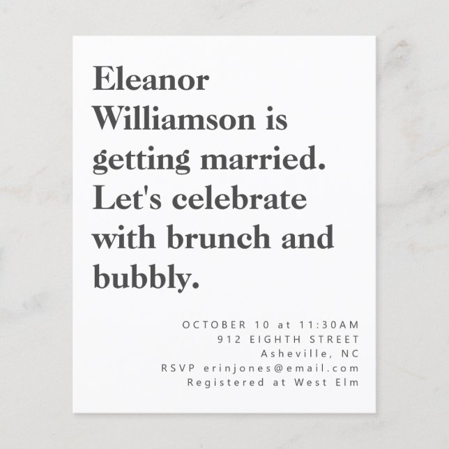 Budget Moderne Gras Noir Blanc Bridal Brunch (Devant)