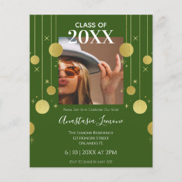 Budget Moderne Green & Gold Graduation Invitation