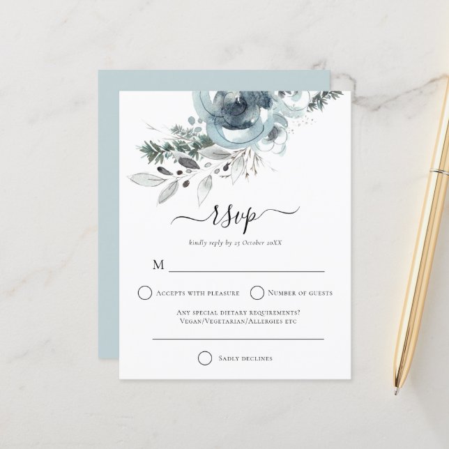 Budget Moderne Hiver Floral Noël Mariage RSVP (Devant/Arrière en situation)