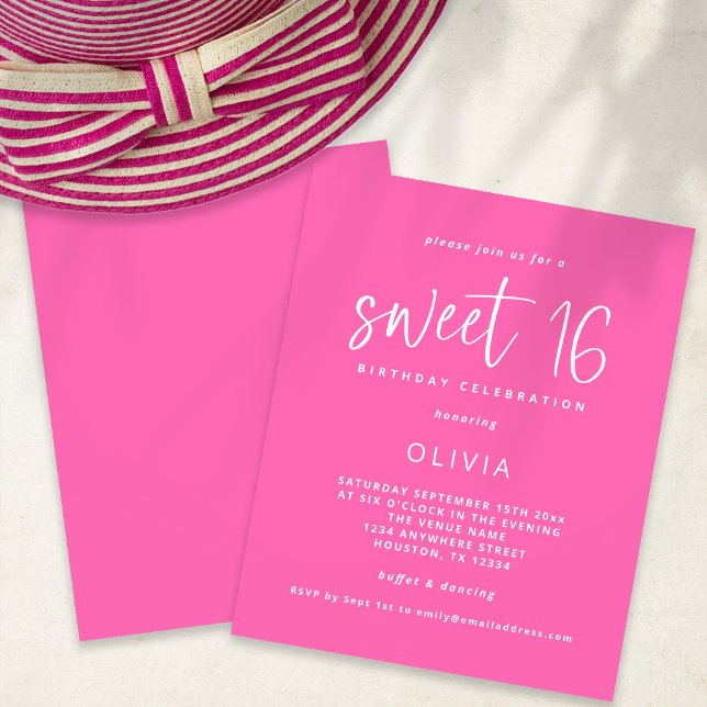 Budget moderne Hot rose Sweet 16 Invitation d'anni (Créateur téléchargé)